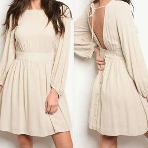 SOLID LONG SLEEVE FITTED DRESS beige